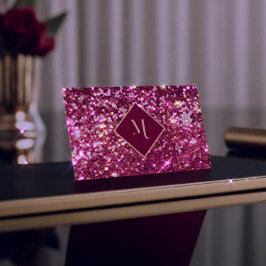 Glitzer Royal Red Geometric Gold Frame Stilvoll Visitenkarte