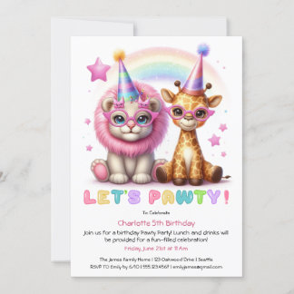 Glitzer Safari Geburtstag Adorable Lion & Giraffe Einladung