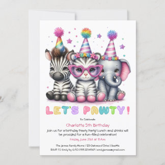 Glitzer Safari Geburtstagsparty Niedlich Elephant, Einladung
