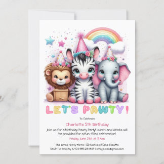 Glitzer Safari Geburtstagsparty Niedlich Elephant, Einladung