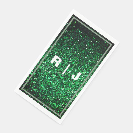 Glitzer Sage Green Edge Emerald Monogram Wedding Serviette (Ecke)