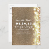 Glitzer-Saitenleuchten elegant Save the Date elega Ankündigungspostkarte (Vorne/Hinten)