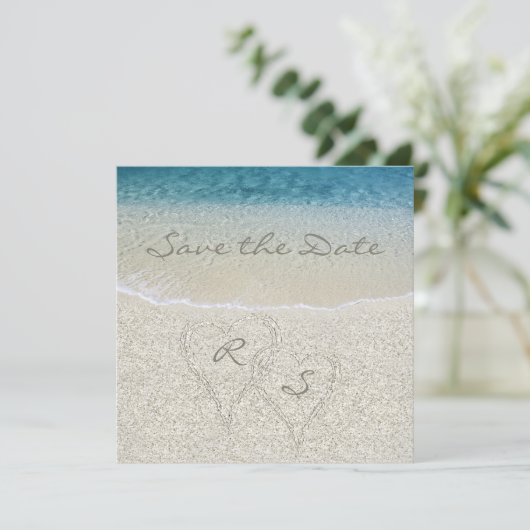 Glitzer Sandy Beach Hochzeit Save the Date (Stehend Vorderseite)