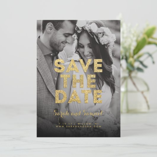 Glitzer Save the Date Karte (Stehend Vorderseite)