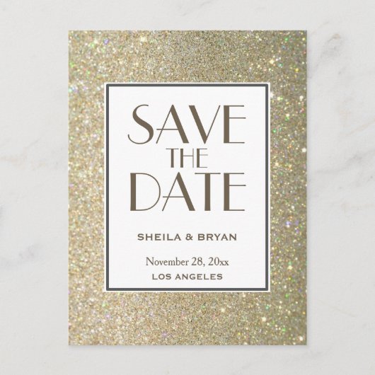 Glitzer Save the Date Postkarte (Vorderseite)