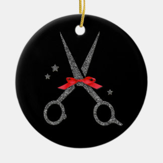 Glitzer-Schere - Friseur Stylist Weihnachten Keramik Ornament
