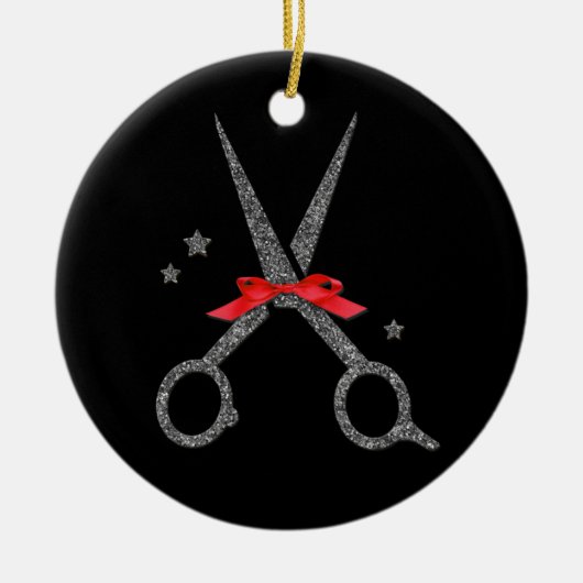 Glitzer-Schere - Friseur Stylist Weihnachten Keramik Ornament (Vorne)