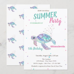 Glitzer-Schildkröte Sommer-Geburtstag  Einladung