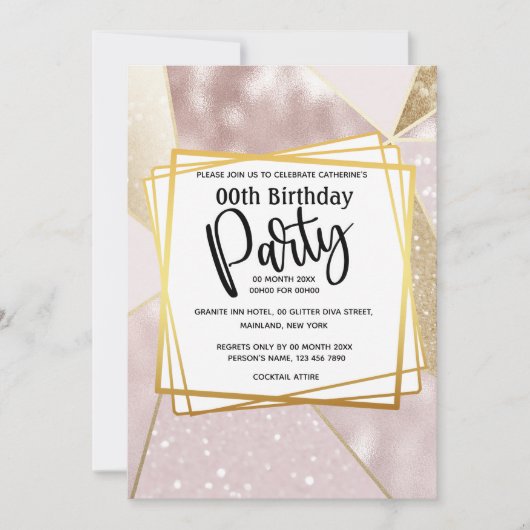 Glitzer schimmert Rose rosa goldenes geometrisches Einladung (Vorderseite)