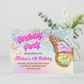 Glitzer Schmetterling Geburtstagsfeier Einladung (Stehend Vorderseite)