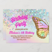 Glitzer Schmetterling Geburtstagsfeier Einladung (Vorne/Hinten)