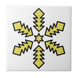 Glitzer-Schneeflocke - Gelber Stern Fliese