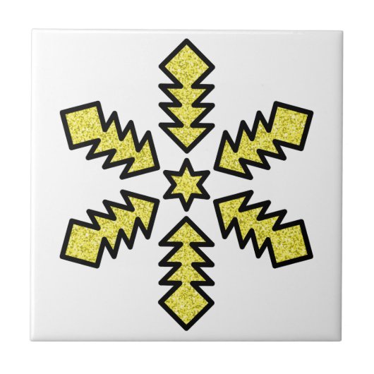 Glitzer-Schneeflocke - Gelber Stern Fliese (Vorderseite)