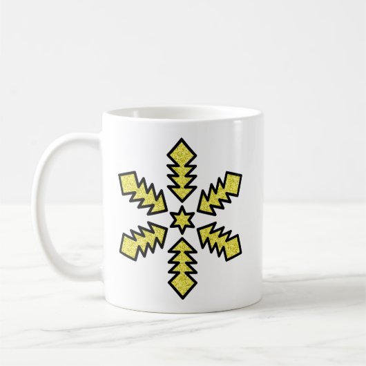 Glitzer-Schneeflocke - Gelber Stern Kaffeetasse (Links)