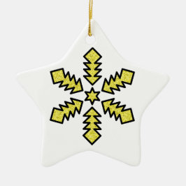 Glitzer-Schneeflocke - Gelber Stern Keramik Ornament