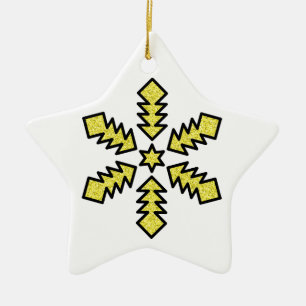 Glitzer-Schneeflocke - Gelber Stern Keramik Ornament