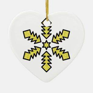 Glitzer-Schneeflocke - Gelber Stern Keramik Ornament