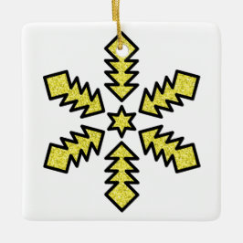 Glitzer-Schneeflocke - Gelber Stern Keramikornament