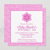 Glitzer-Schneeflocke-Rosa-Bonbon 16 Einladung (Vorne/Hinten)