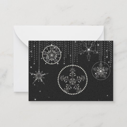 Glitzer Schneeflocken Schwarz-weiß Elegant Klassis Mitteilungskarte (Rückseite)