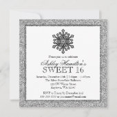 Glitzer Schneeflocken Silbersüß 16. Winter Einladung (Vorderseite)
