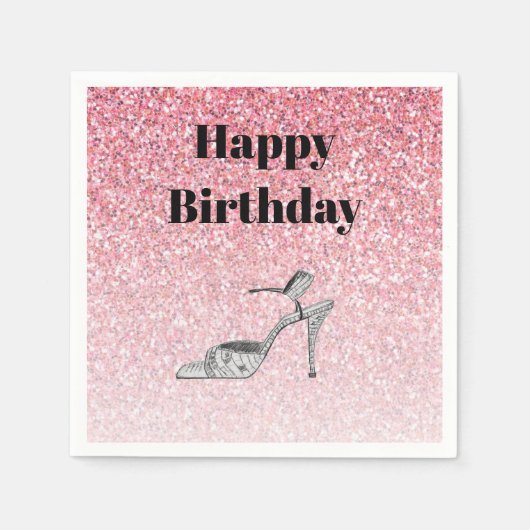 Glitzer-Schuh-Illustration Mode Pink Geburtstag Serviette (Vorderseite)