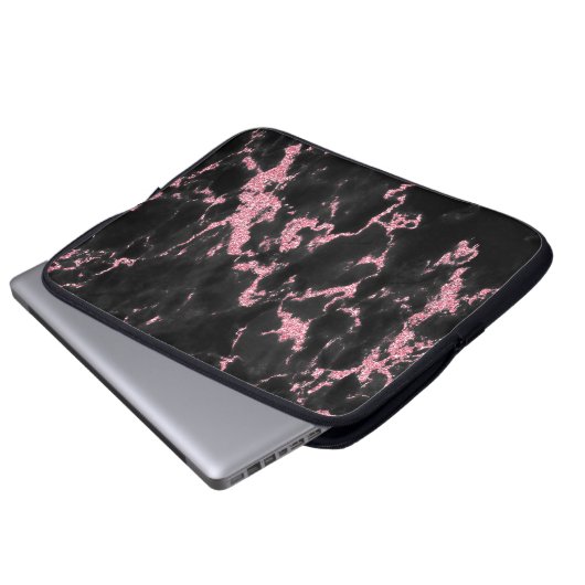 Glitzer Schwarz/Rosa Laptopschutzhülle (Vorne Knopf)