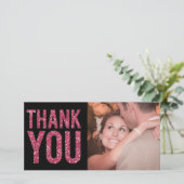 Glitzer Schwarz/Rosa Vielen Dank für Ihre Fotos Dankeskarte (Stehend Vorderseite)