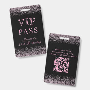 Glitzer Schwarz & Rosa VIP Geburtstagspass Ausweis