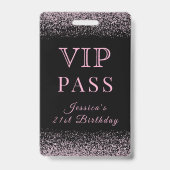 Glitzer Schwarz & Rosa VIP Geburtstagspass Ausweis (Vorderseite)