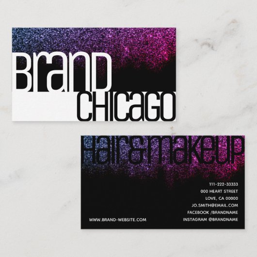 Glitzer Schwarz-weiß Rainbow Sparkle Bold Schrifta Visitenkarte (Vorne/Hinten)