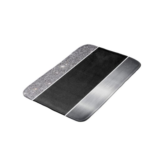 Glitzer-schwarzer silberner Muster-Druck-Entwurf Badematte (Schrägansicht)