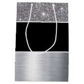 Glitzer-schwarzer silberner Muster-Druck-Entwurf Mittlere Geschenktüte (Rückseite)
