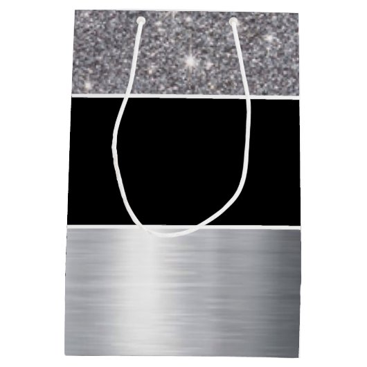 Glitzer-schwarzer silberner Muster-Druck-Entwurf Mittlere Geschenktüte (Rückseite)