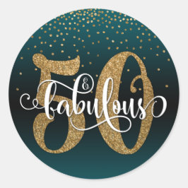 Glitzer & Script 50 & Fabulous, Aquamariner Geburt Runder Aufkleber