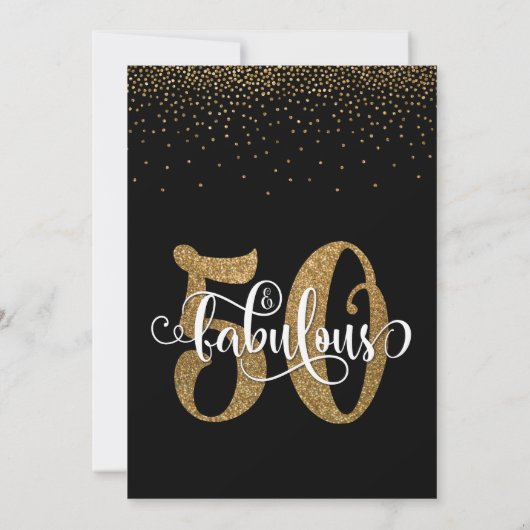 Glitzer & Script 50 & Fabulous auf Black, Birthday Einladung (Rückseite)