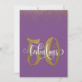 Glitzer & Script 50 & Fabulous auf Lila, Geburtsta Einladung (Rückseite)