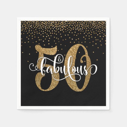 Glitzer & Script 50 & Fabulous, Black Birthday Serviette (Vorderseite)