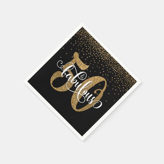 Glitzer & Script 50 & Fabulous, Black Birthday Serviette (Ecke)
