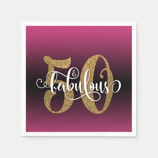 Glitzer & Script 50 & Fabulous, Hot Pink Geburtsta Serviette (Vorderseite)