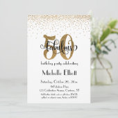 Glitzer & Script 50 & Fabulous on White, Birthday Einladung (Stehend Vorderseite)