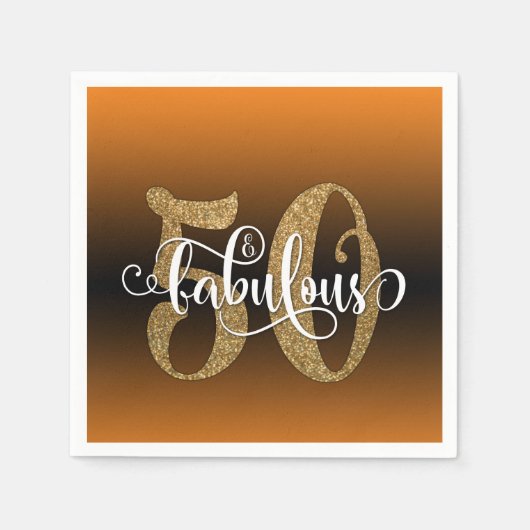 Glitzer & Script 50 & Fabulous, Orange Birthday Serviette (Vorderseite)