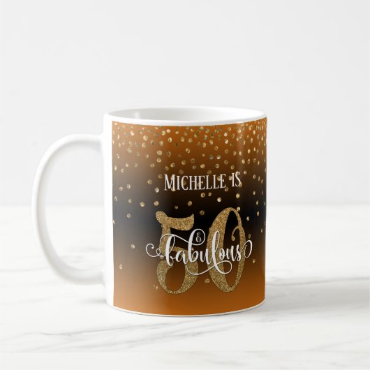 Glitzer & Script 50 & Fabulous, Orange Black Ombre Kaffeetasse (Links)