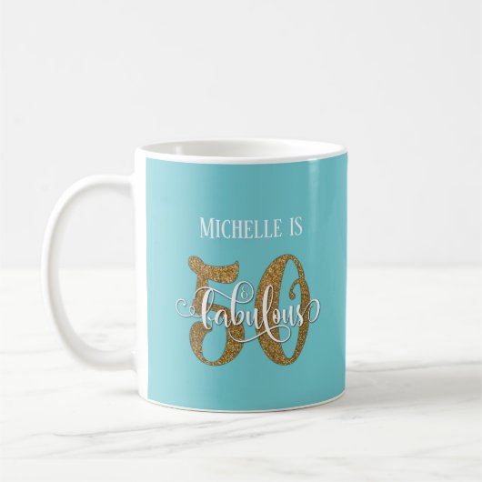 Glitzer & Script 50 & Fabulous Over Türkis Kaffeetasse (Links)