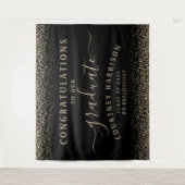 Glitzer Script Calligraphy Abschluss | Schwarzes G Wandteppich (Vorderseite)