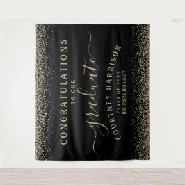 Glitzer Script Calligraphy Abschluss | Schwarzes G Wandteppich