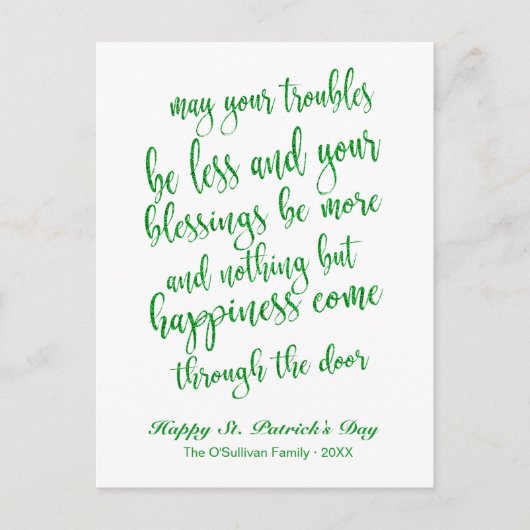 Glitzer Script Irish Blessing St. Patrick's Day Postkarte (Vorderseite)
