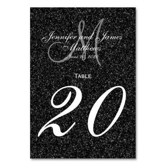 Glitzer sehen Schwarz-Weiß-Monogramm-Tischnummer a Tischnummer (Vorderseite)