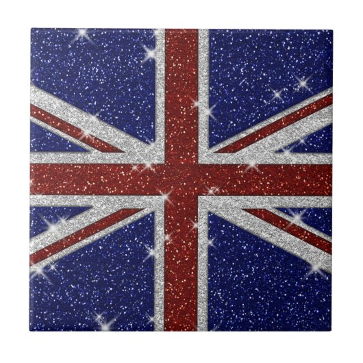 Glitzer Shiny Sparkle Union Jack Flag Fliese (Vorderseite)