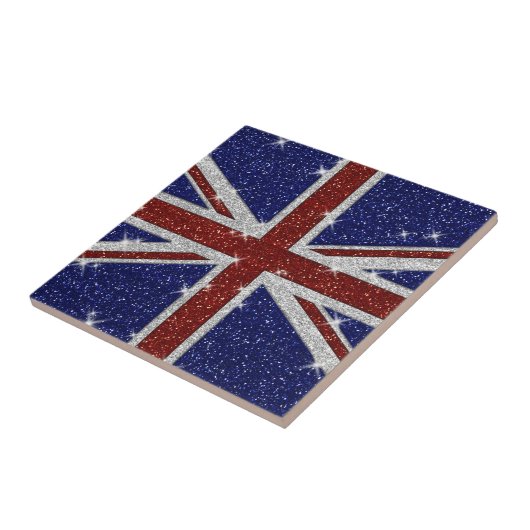 Glitzer Shiny Sparkle Union Jack Flag Fliese (Seite)